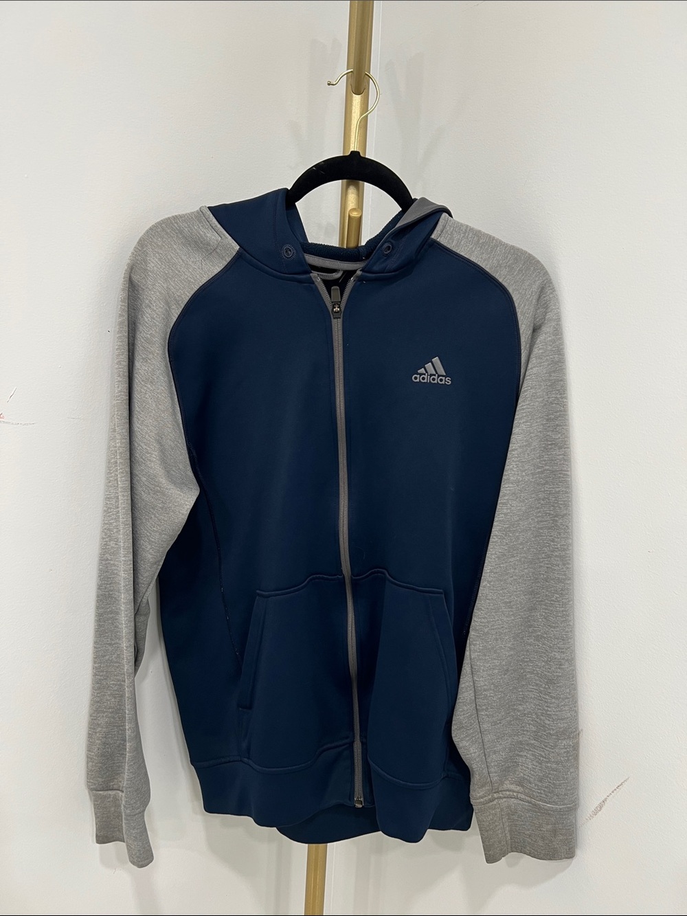 adidas Men’s Navy and Gray Zip-Up Hooded Sweatshirt